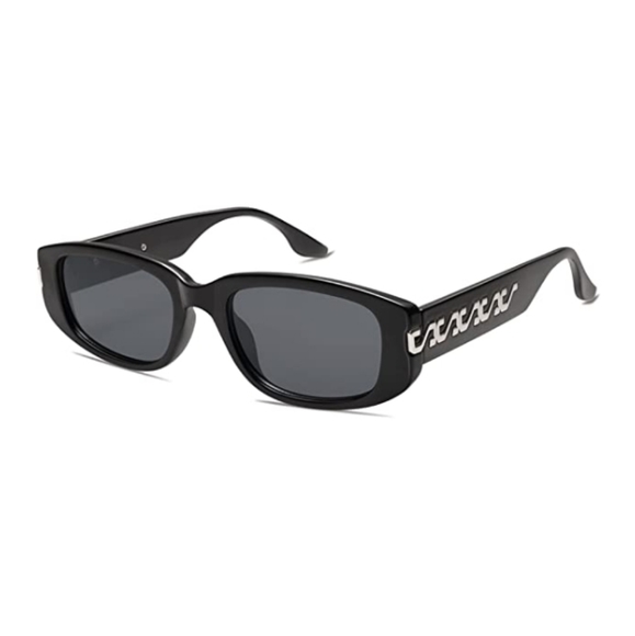 Black Classics Rectangle Sunglasses Womens Mens Retro Vintage Narrow Frame - Picture 4 of 4